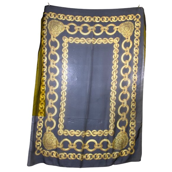 Large Vintage Sheer Gold Chain Print Scarf Navy Blue Y2k‎ Luxury Glam Hip Hop - Picture 4 of 4